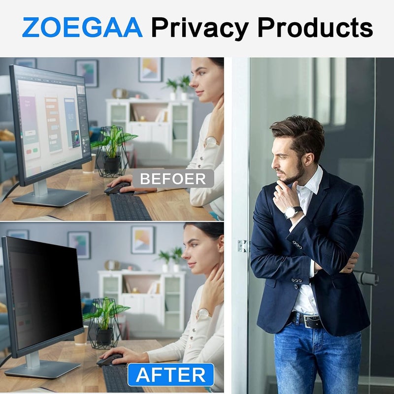 ZOEGAA 23.8 Inch Computer Privacy Screen Filter for 16:9 Widescreen Computer Monitor 20.75"x11.68", Computer Screen Privacy 23.8 inch and Anti Blue Light Anti Glare Protector - Image 4